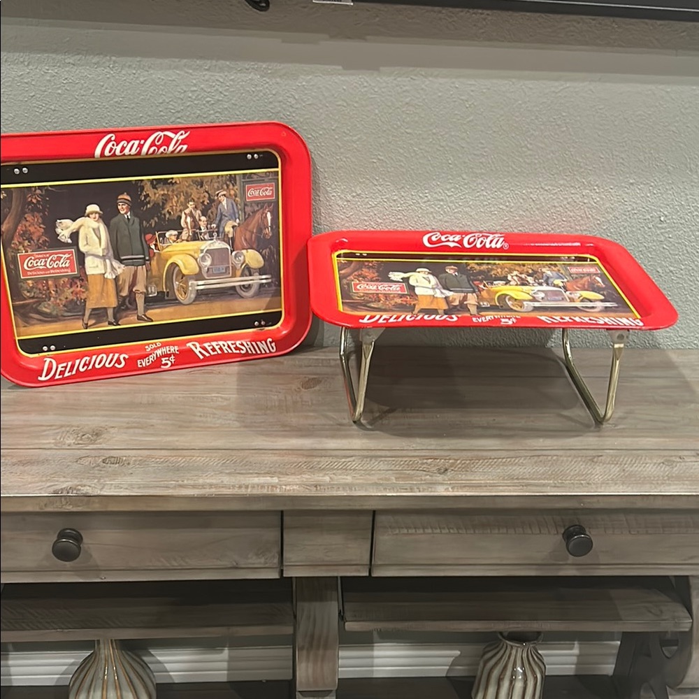 1987 Vintage Coca Cola Red Food Trays 17” x 12” Set of 2